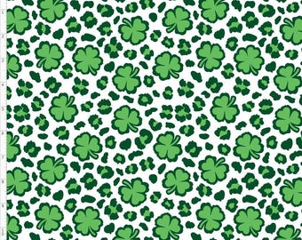 STP26 - Lucky, Four Leaf Clover, Shamrock, St. Patrick's Day Fabric, St. Patrick's Fabric, Custom Printed Fabric By The Yard