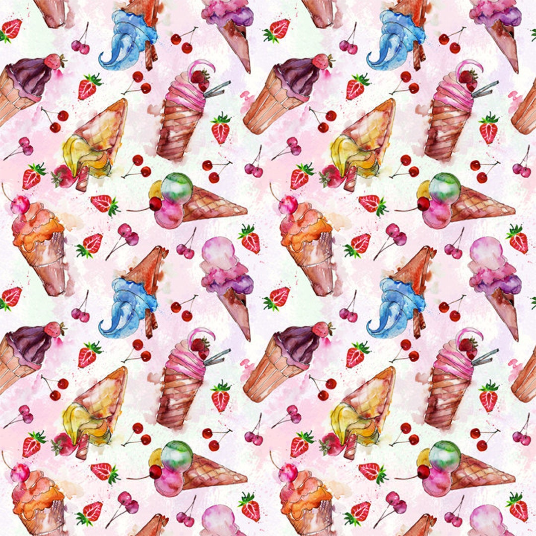 Ice Cream Cones Fabric by the Yard. Birthday Dessert Treats Etsy