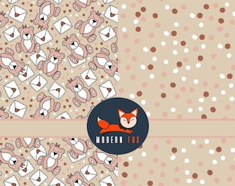 VAL137 - Valentines Bear Fabric, Retro Valentines Fabric, Love Letters, Cute Bear Fabric, Custom Printed Fabric By The Yard