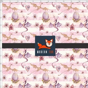 DRAG1 -  Dragon and Flower, Magical Dragon, Fantasy Magic, Custom Printed Fabric By The Yard