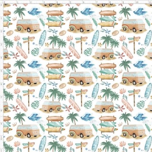 Surfs Up, Summer Fabric, Beach Fabric, Pool Party Custom Printed Fabric By The Yard (SUM20)