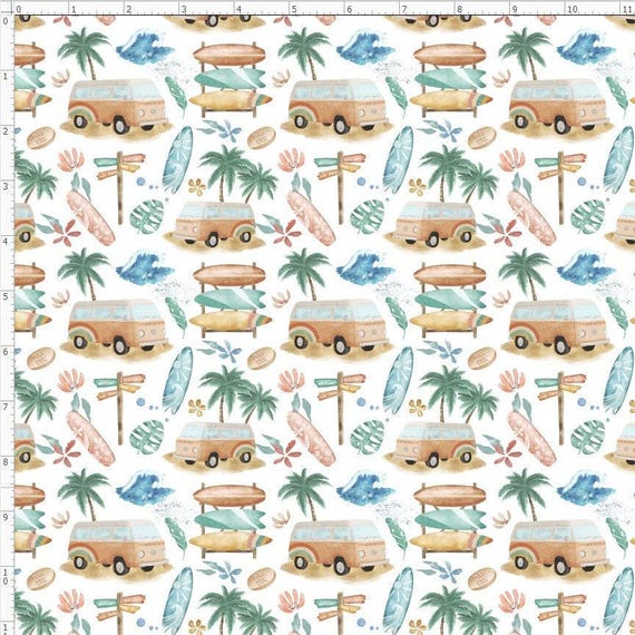 Surfs Up, Summer Fabric, Beach Fabric, Pool Party Custom Printed Fabric By The Yard (SUM20)