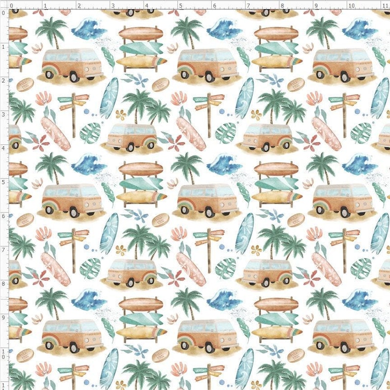 Surfs Up, Summer Fabric, Beach Fabric, Pool Party Custom Printed Fabric By The Yard (SUM20) image 1