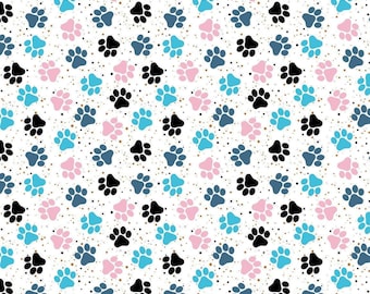 Paws Fabric - Paw Prints Pets Dogs Cats Animals Tracks Cotton Fabric By the yard (PW5)