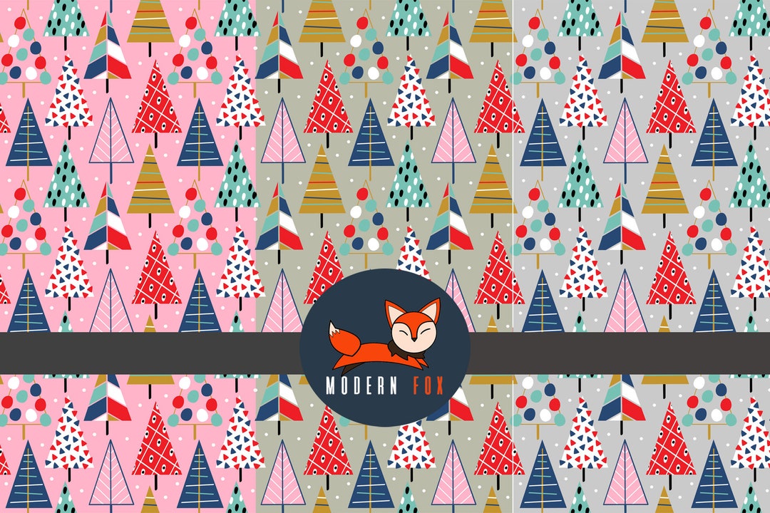 Christmas Tree Fabric, Winter Christmas Fabric, Pink Christmas Tree