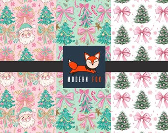 WNT451 - Pink Christmas,  Pink Santa Claus Fabric, Holidays Fabric, Fabric By The Yard