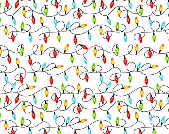 Christmas Light Bulbs Fabric, Christmas Ornaments Fabric, Light bulbs Fabric, Custom Printed Fabric (WNT55)