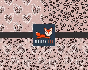 VAL161 - Brush Pink Leopard Heart Fabric, Valentine Heart Fabric, Leopard Hearts Fabric By The Yard