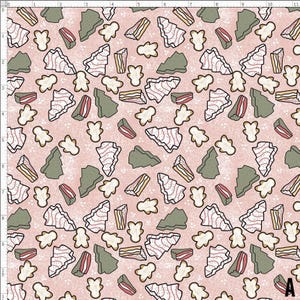 Christmas Cookies Fabric, Sugar cookies Fabric, Pink Christmas Cakes, Gingerbread cookies Fabric (WNT299A)