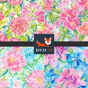 FLW343 - Preppy Floral, Colorful Watercolor Flower, Summer Floral Pattern Fabric,  Flower Fabric, Custom Printed Fabric by The Yard