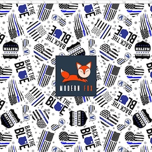 BLU2 - Blue Line Heart Fabric, Heart Fabric, Policeman Fabric, Back the Blue Fabric, Custom Printed Fabric