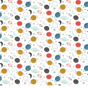 Planets, Outer Space, Solar System, Galaxy Fabric, Custom Printed Fabric By the yard (GLX2)