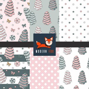 WNT376-Pink Christmas Tree, Holidays Fabric, Retro Christmas, Snowflakes Fabric, Vintage Christmas Fabric By The Yard