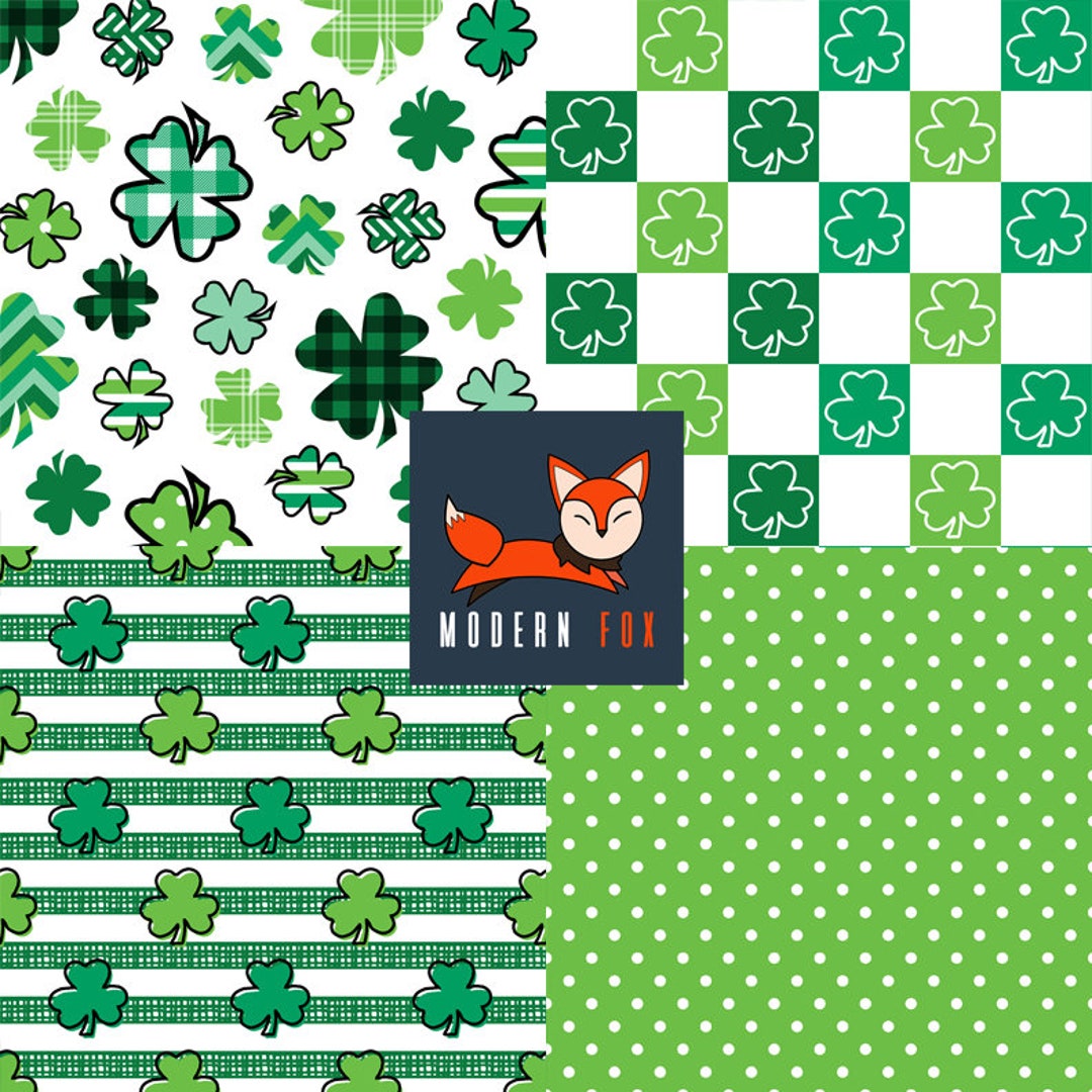 STP22 Lucky, Four Leaf Clover, Shamrock, St. Patrick's Day Fabric, St ...