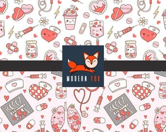 MED76 - Groovy Retro Nurse Medical tools, Medical Fabric, Health Care Fabric, Nurse Fabric, Custom Printed Fabric