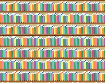 Bookshelf Fabric, Library Fabric, Note Book Fabric, Back to School Kids Novelty Cotton Fabric By The Yard, School Pattern Fabric (BTS16)