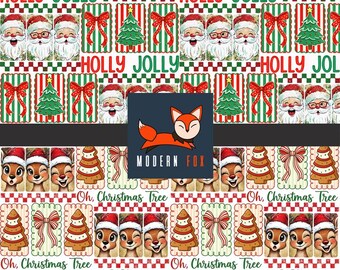WNT449 - Christmas Santa Claus Fabric, Vintage Santa Fabric, Reindeer Fabric, Fabric, Custom Print Fabric