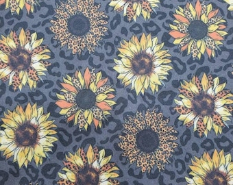 Sunflower Black Leopard Fabric, Sunflower Leopard Fabric, Custom Printed Fabric by The Yard (SFLW17)