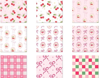 BW12 - Coquette bows, Pink Bows Fabric, Coquette Ribbon Fabric, Cherry Cameo Bow, Ribbon Bow Heart, Cherry blossom, Strawberry Bow Fabric