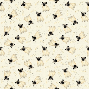 Adorable Pug Dog Fabric by the Yard, Dog Head Faces Pug Puppies, Pet Fabric, Fabric By the yard (DG2)