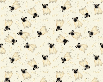 Adorable Pug Dog Fabric by the Yard, Dog Head Faces Pug Puppies, Pet Fabric, Fabric By the yard (DG2)