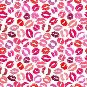 VAL47 - Red Lips Fabric, Valentines Fabric, Kisses, XOXO Fabric, Pink Lipstick