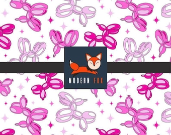 BAL4 - Pink Balloon Dog Fabric, Balloons Fabric, Birthday Celebration Fabric, Custom Print Fabric