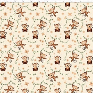 MONK1 - Cute Animal Fabric, Cute Monkey Fabric, Custom Printed Fabric