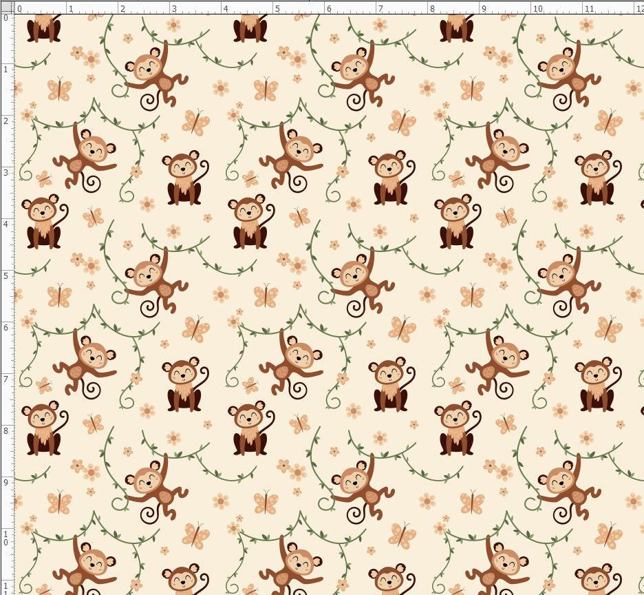 Monkey Pattern Material MONK1 - Cute Animal Fabric, Cute Monkey Fabric, Custom Printed Fabric ...