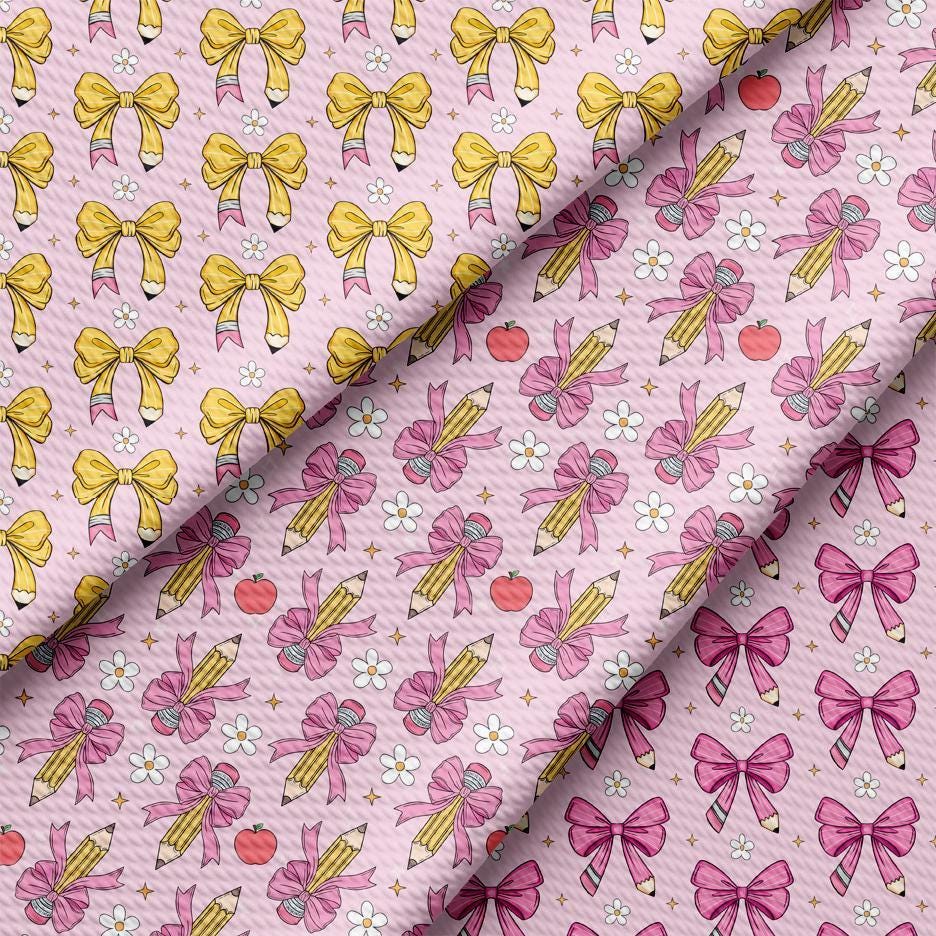 BTS51 - Pencil Bows Fabric, Back to School Kids Novelty Cotton Fabric By The Yard, School Supplies Fabric, School Pattern Fabric