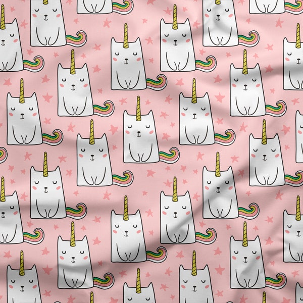 Unicorn Cat Fabric, Kittycorn, Cat Unicorn Fabric, Custom Printed Fabric (CAT1)