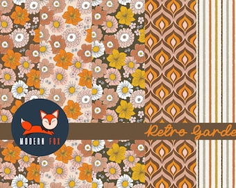 Retro Garden Fabric,  Retro Flower Pattern Fabric, Retro Vibe, floral Fabric, Custom Printed Fabric by The Yard (FLW155)
