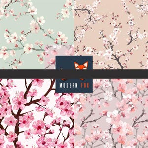 FLW284 - Cherry Blossom Pattern Fabric, Sakura Pattern Fabric, Pink Flower Fabric, Custom Printed Fabric by The Yard 画像 1