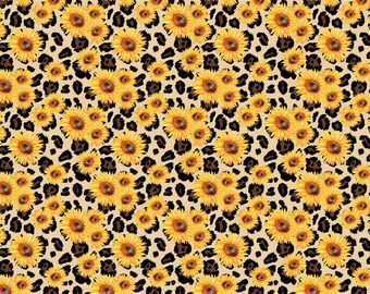 Sunflower Cheetah Fabric, Sunflower Leopard Fabric, Custom Printed Fabric By the yard (SFLW9)