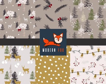 WNT416 - Christmas Deer Fabric, Christmas  Reindeer Fabric,  Woodland Forest Fabric, Holidays Fabric Fabric By The Yard