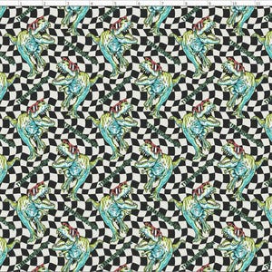 DINO45 - Dinosaur Fabric, Dino Pattern, Dinosaur with checkers, Tyrannosaurus Fabric By The Yard