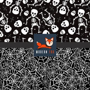HAL147 - Skull Fabric By The Yard, Spider Web Fabric, Halloween Fabric, Sugar Skulls Fabric, Custom Print Fabric