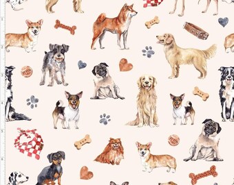 Dog Life Fabric, Cute Dog Fabric, Custom Printed Fabric (DG49)