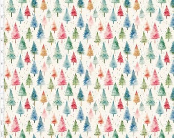 Christmas Tree, Watercolor Christmas Tree Fabric, Winter Fabric, Custom Print Fabric (WNT273)