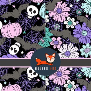 Purple Halloween Fabric By The Yard, Purple ghost Fabric, Cute Halloween Fabric, Custom Printed Fabric By The Yard (HAL184)