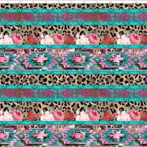 Turquoise Fabric, Southwestern Fabric, Leopard Fabric, Red Roses Fabric, Custom Printed Fabric (WES19)