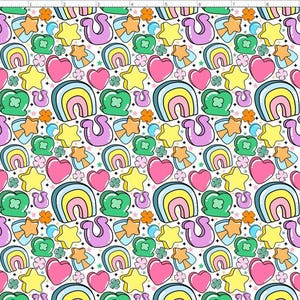 STP31 - Lucky Charms, Four Leaf Clover, Shamrock, St. Patrick's Day Fabric, St. Patrick's Fabric, Custom Printed Fabric By The Yard