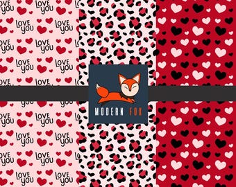VAL221 -  Leopard, Cheetah, Valentines, Red Hearts, Custom Printed Fabric By The Yard