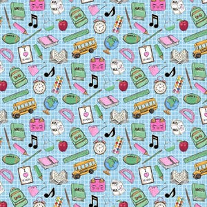 Back to School Kids Novelty Cotton Fabric By The Yard, School Supplies Fabric, School Pattern Fabric (BTS34)