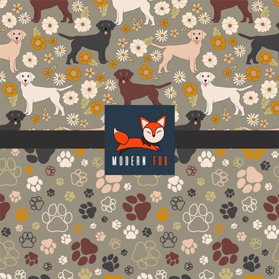 DG58 - Dog Life Fabric, Cute Dog Fabric, Paw Print fabric, Custom Printed Fabric