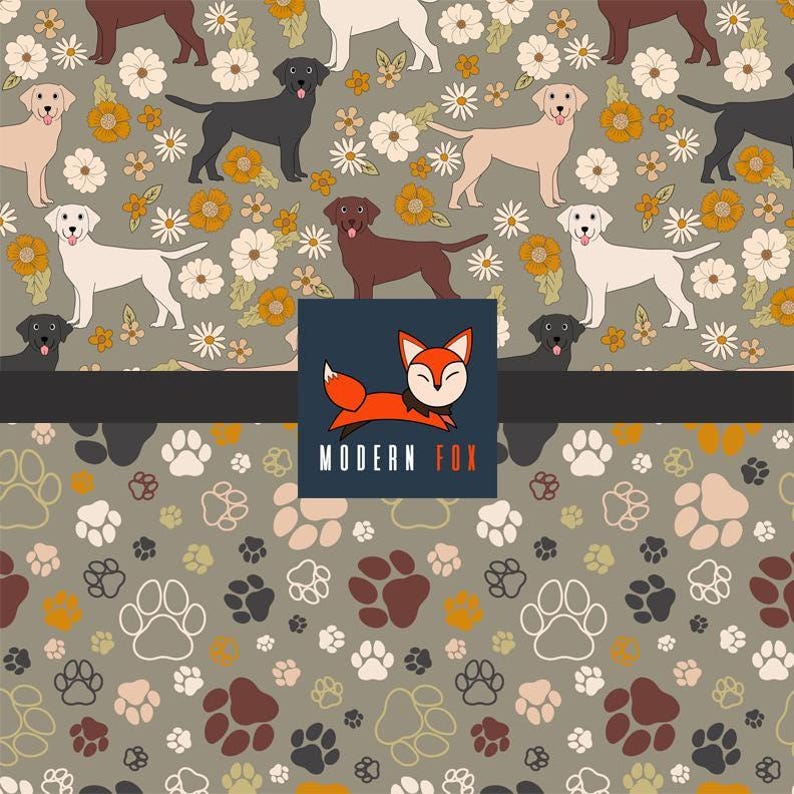 DG58 - Dog Life Fabric, Cute Dog Fabric, Paw Print fabric, Custom Printed Fabric image 1