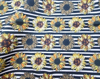 Sunflower Cheetah Fabric, Sunflower Leopard Fabric, Custom Printed Fabric By the yard (SFLW14)