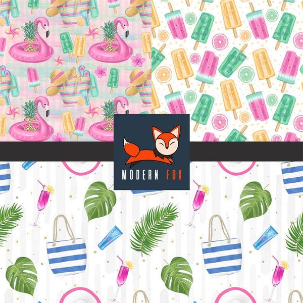 SUM9 - Summer Fabric,  Spring Fabric, Ice Cream Popsicle Fabric, Custom Printed Fabric by The Yard