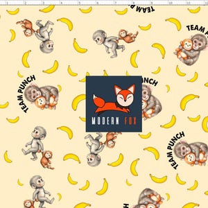 MONK3 - Small But Brave, Team Punch Monkey Fabric, Cute Monkey Fabric, Custom Printed Fabric