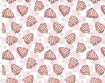WNT277A - Christmas Cookies Fabric, Christmas Cakes Fabric, Cookies For Santa Fabric, Pink Christmas Fabric By The Yard